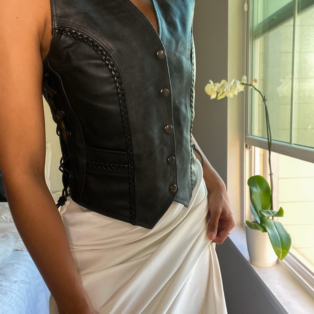 Women's Black Leather Vest